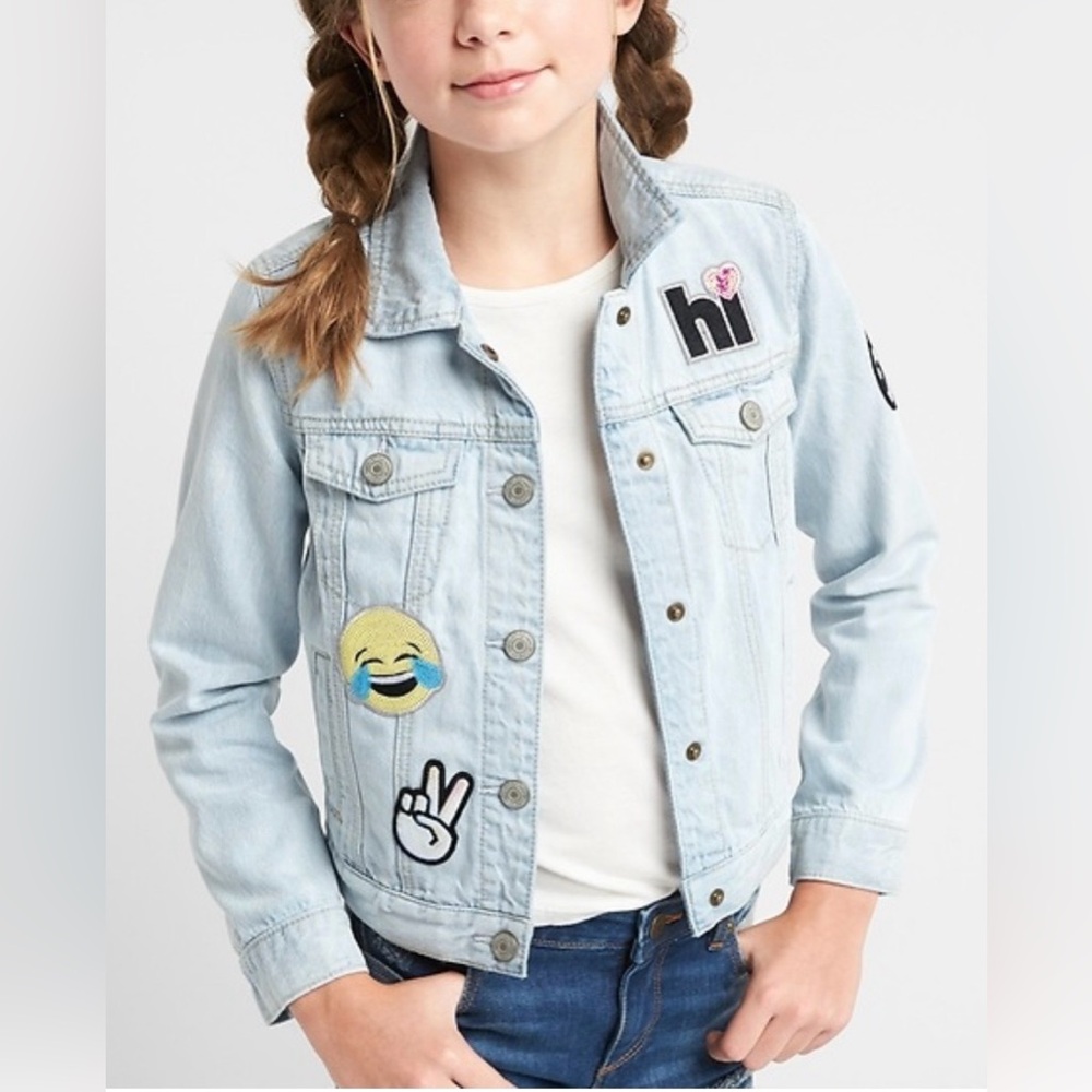 Gap Girls Emoji Patch Denim Jean Jacket